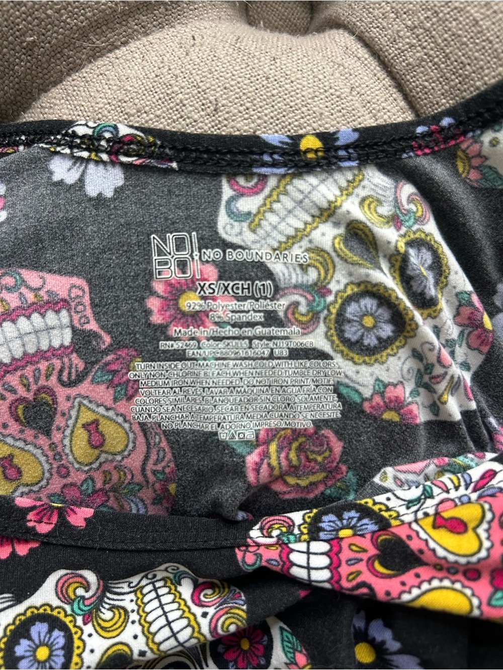 No Boundaries Black Sugar Skull Tank One-Piece with Multicolor Floral Accents - Picture 3 of 3
